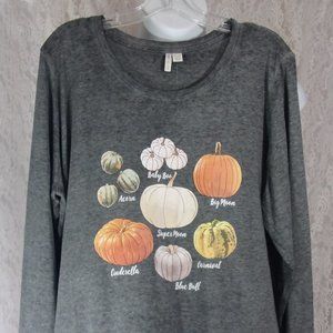 Thanksgiving Autumn Pumpkin  Patch on Grey Knit L/S Top Tee Size Plus 18/20 NWT